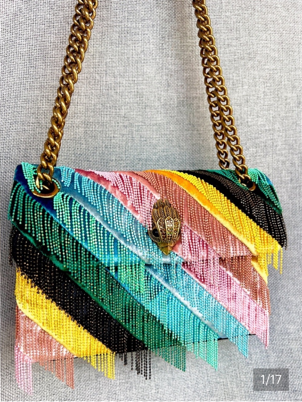 Kurt Geiger Kensington  Mini boho sparkly Fringes velvet green pink black yellow